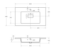Тумба с раковиной Cezares Slider 80 подвесная, 1 ящик, черный фьюжн