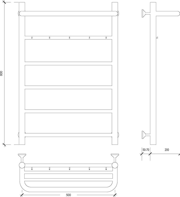 Полотенцесушитель водяной Secado Триада 1 КСП 80x55 см, глянцевый хром, лесенка, с полкой