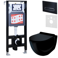 Комплект Унитаз подвесной Esbano Garcia ESUPGARCB черный глянец + Инсталляция Fram + Кнопка ESINOVL17MB