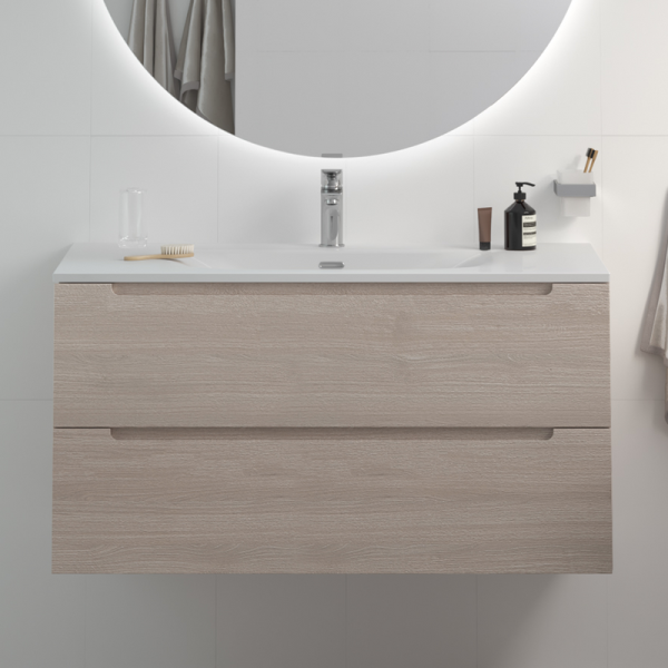 Тумба с раковиной BelBagno Etna 100 rovere grigio, раковина BB-8099-100