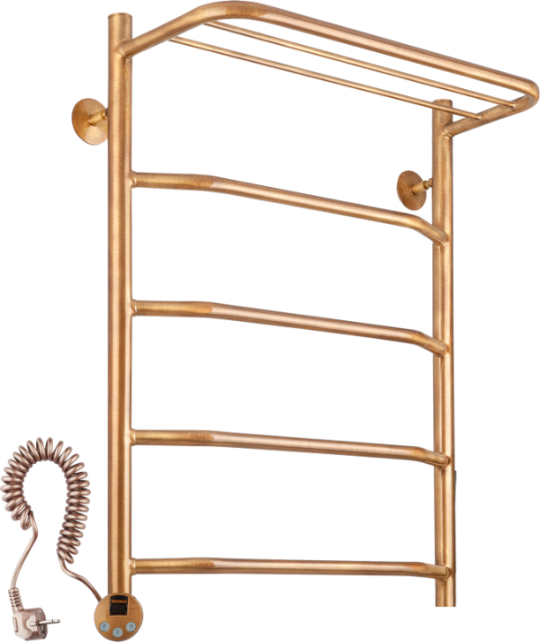 Полотенцесушитель электрический Secado Агата 3 85x55 см, подключение слева, бронза, лесенка, латунь, с полкой