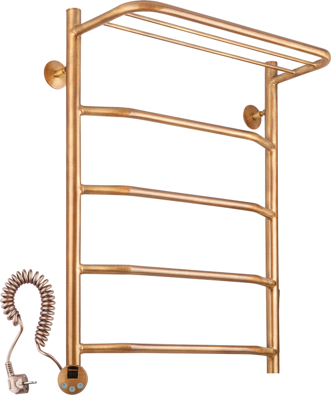 Полотенцесушитель электрический Secado Агата 3 85x55 см, подключение слева, бронза, лесенка, латунь, с полкой