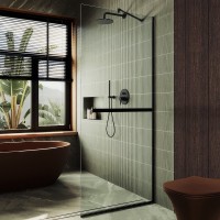 Душевая перегородка Maybahglass MGD-714-6у 119 см, профиль черный, стекло прозрачное