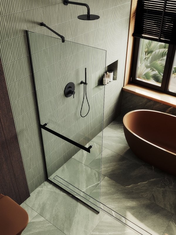 Душевая перегородка Maybahglass MGD-714-6у 119 см, профиль черный, стекло прозрачное