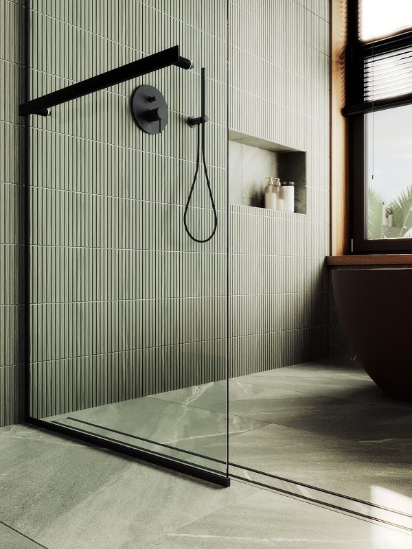 Душевая перегородка Maybahglass MGD-714-6у 119 см, профиль черный, стекло прозрачное