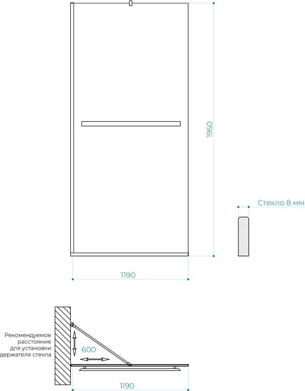 Душевая перегородка Maybahglass MGD-714-6у 119 см, профиль черный, стекло прозрачное