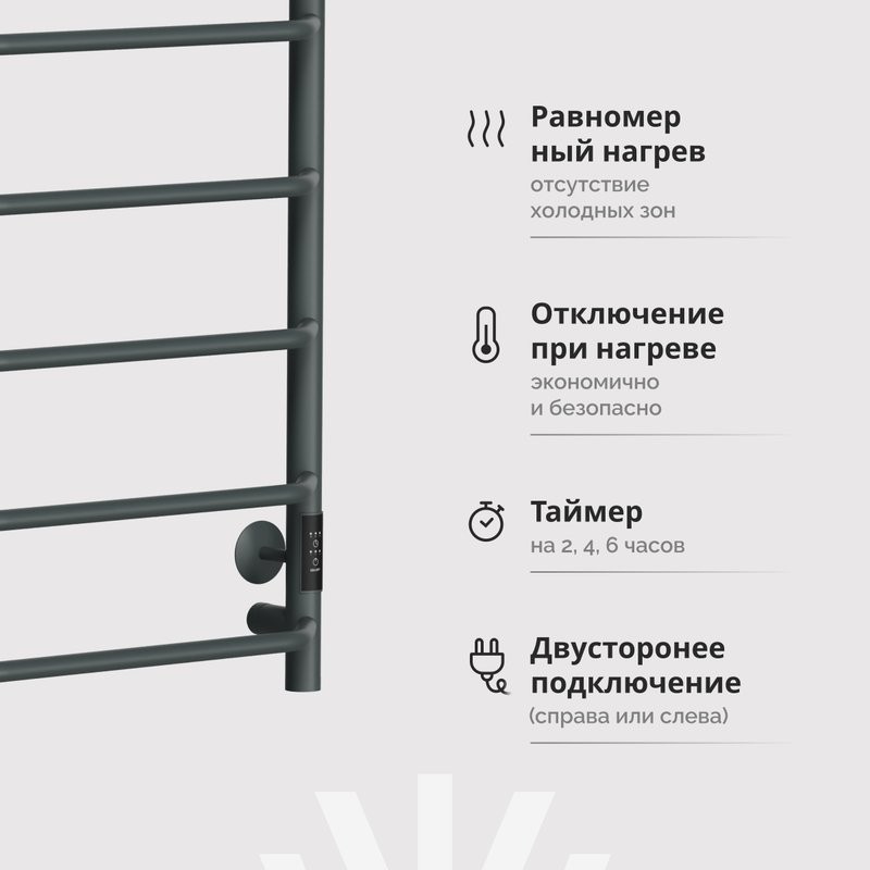 Полотенцесушитель электрический EWRIKA Сафо FT 80х50, с полкой, графит