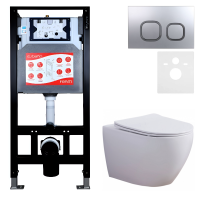 Комплект 3 в 1 Унитаз подвесной Esbano Azalea ESUPAZALW + Инсталляция Fram + Кнопка ESINLPS10MC цвет матовый хром