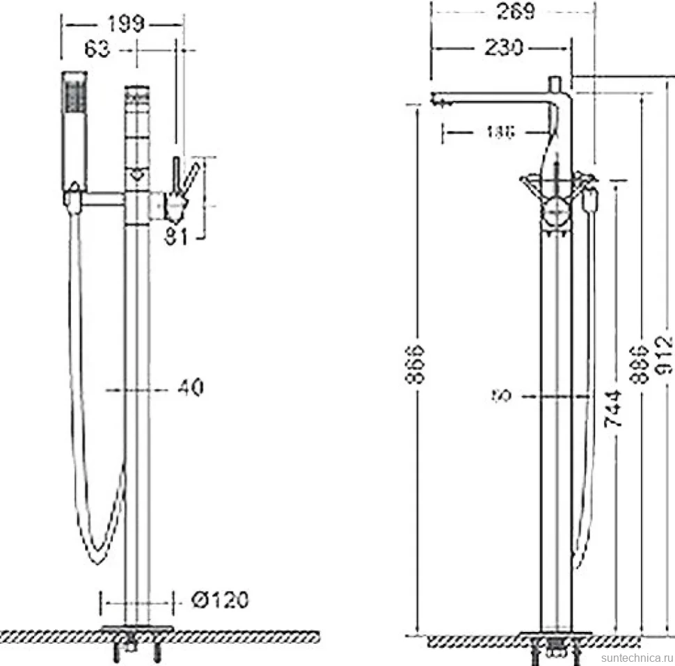 Напольный смеситель для ванны с душем Bravat Arc F66061C-B3-ENG хром