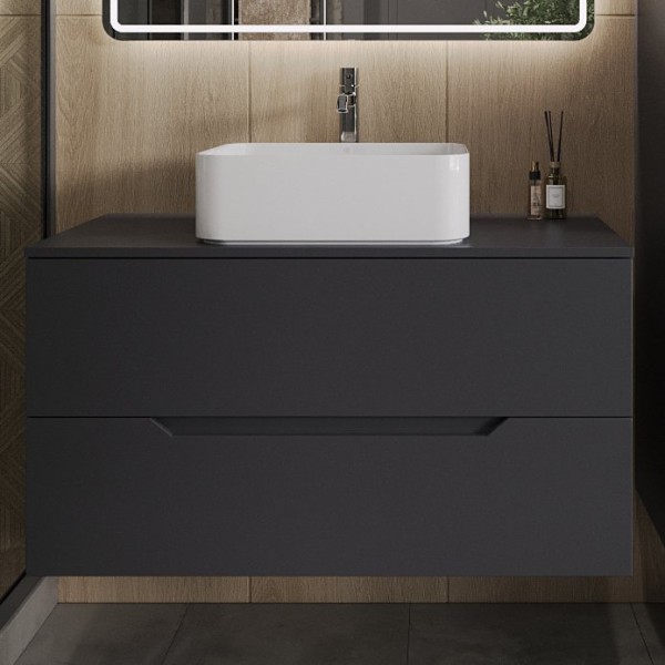 Тумба с раковиной Orange Line 100 подвесная, 2 ящика, матовый графит с раковиной B02-460W