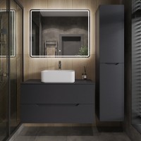 Тумба с раковиной Orange Line 100 подвесная, 2 ящика, матовый графит с раковиной B02-460W