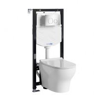 Комплект Унитаз подвесной WasserKRAFT Berkel H001 безободковый + Крышка для унитаза E034 + Система инсталляции для унитазов Aller 10TLT.010.ME + Кнопка смыва RG04