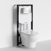 Комплект Унитаз подвесной WasserKRAFT Berkel H001 безободковый + Крышка для унитаза E034 + Система инсталляции для унитазов Aller 10TLT.010.ME + Кнопка смыва RG04