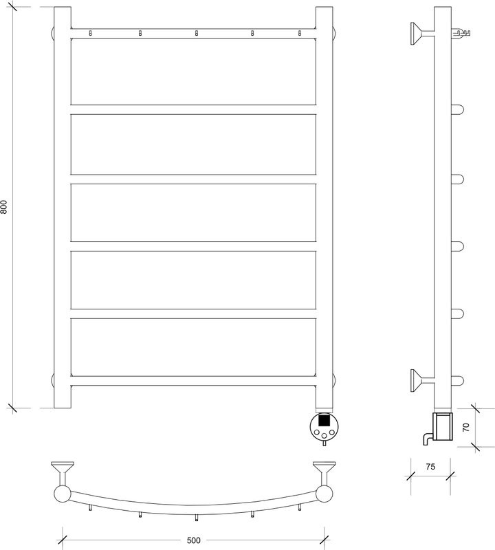 Полотенцесушитель электрический Secado Милан 1 К 80x50 см, подключение справа, матовый черный, лесенка