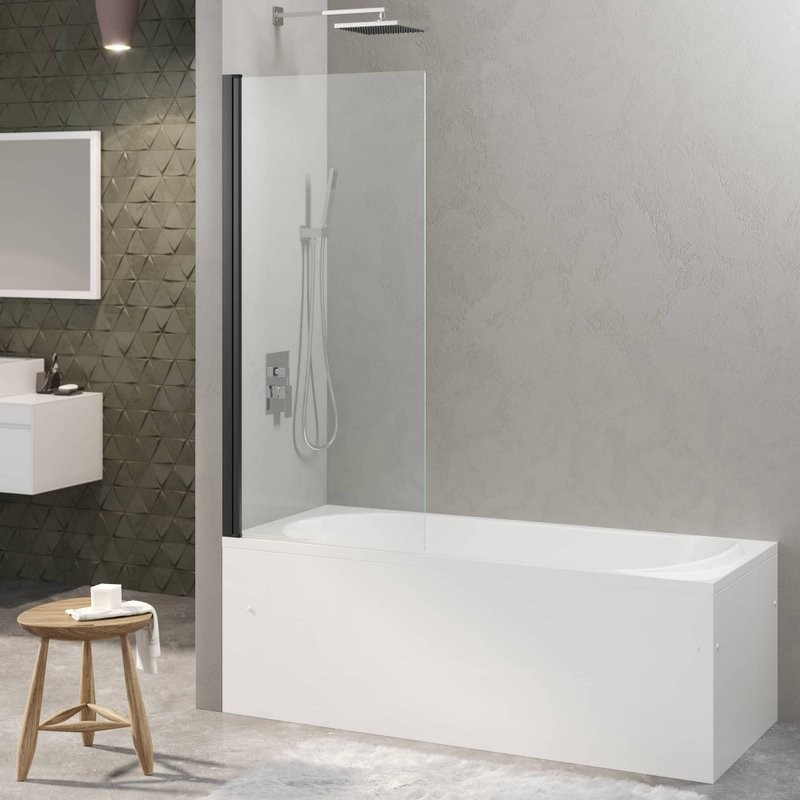 Шторка на ванну Berges River S Black 065013 90 см, профиль черный матовый, стекло прозрачное