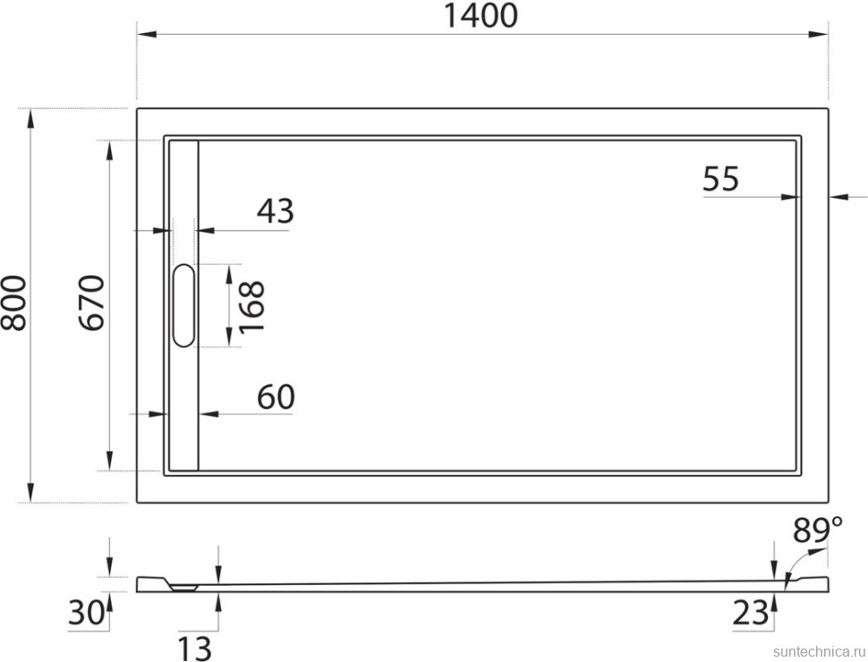 Поддон для душа Cezares TRAY-AS-AH-140/80-30-W 140x80, с сифоном, белый