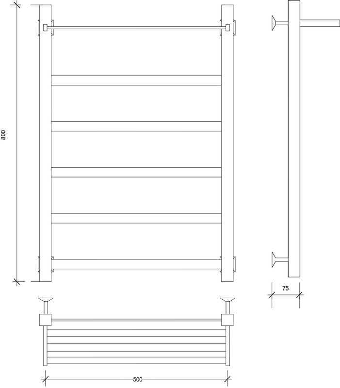 Полотенцесушитель водяной Secado Корсико 1 СП 80х50 80x55 см, хром, лесенка, с полкой
