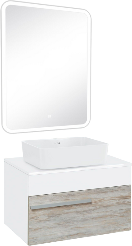 Мебель для ванной комнаты Runo Вудлайн 65 скандинавский дуб, раковина Lavello 50