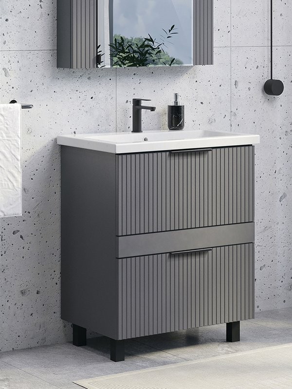 Тумба с раковиной Comforty Лима 70Н2 напольная, 2 ящика, антрацит