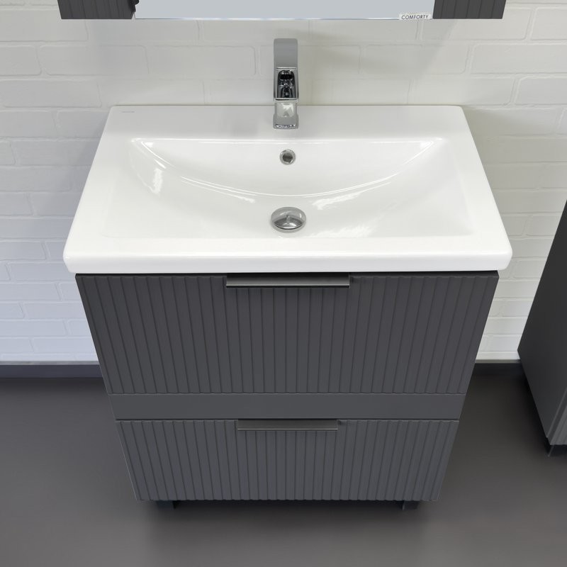 Тумба с раковиной Comforty Лима 70Н2 напольная, 2 ящика, антрацит