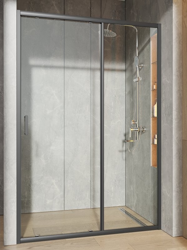 Душевая дверь в нишу Orange E02 140TB 140х190, профиль матовый черный