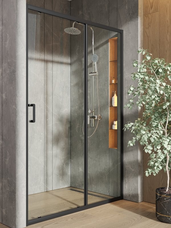 Душевая дверь в нишу Orange E02 140TB 140х190, профиль матовый черный