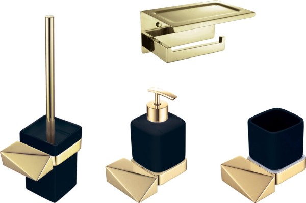 Набор Дозатор Boheme New Venturo + Стакан + Ершик + Держатель 10311-G с полкой для телефона