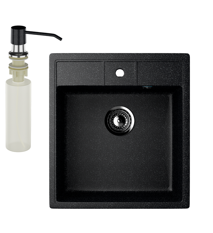 Мойка кухонная Ulgran U-406 308 черная + дозатор U-01 черный