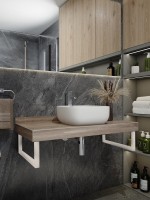 Столешница с раковиной Teymi Helmi 100 дуб кашмир, раковина Solli 41,  с белыми кронштейнами