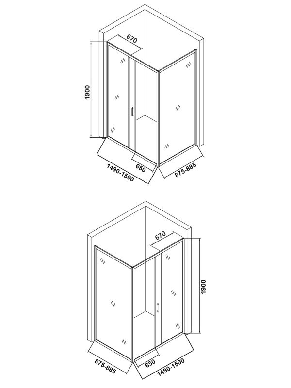 Душевой уголок Orange E23 15090TB 150х90 см, стекло прозрачное, профиль черный матовый