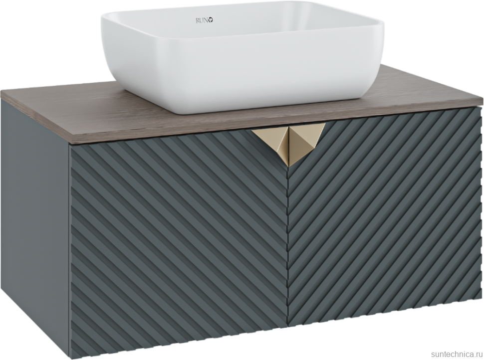 Тумба с раковиной Runo Андорра 85 графит, дуб коньячный, раковина Cuatro 50
