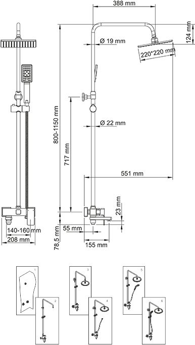 Душевая стойка Wasserkraft A17701 80/115x55,1 см