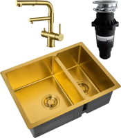 Комплект Мойка Zorg Light ZL R 580-2-440 BRONZE бронза + Смеситель Sanitary SZR-3216 Bronze бронза + Измельчитель Bone Crusher BC 810-SL Slim Line