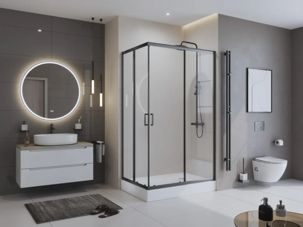 Душевой уголок BelBagno Uno -195 AH 2 120/100 C Nero профиль черный, стекло прозрачное