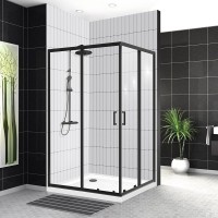 Душевой уголок BelBagno Uno -195 AH 2 120/100 C Nero профиль черный, стекло прозрачное