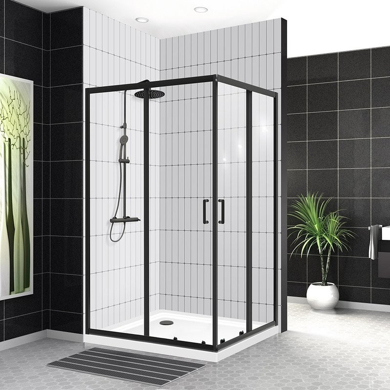 Душевой уголок BelBagno Uno -195 AH 2 120/100 C Nero профиль черный, стекло прозрачное