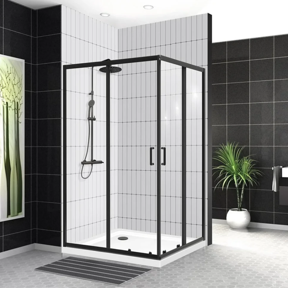 Душевой уголок BelBagno Uno -195 AH 2 120/100 C Nero профиль черный, стекло прозрачное