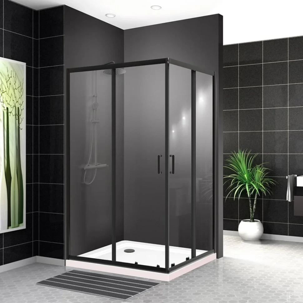 Душевой уголок BelBagno Uno -195 AH 2 120/100 C Nero профиль черный, стекло прозрачное