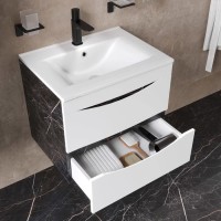 Тумба с раковиной IDDIS Cloud 60 подвесная, белая, черный мрамор