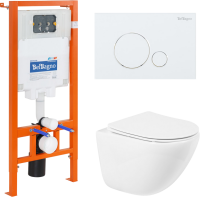 Комплект Унитаз подвесной BelBagno Amanda BB051CHR безободковый, крышка BB051SC, инсталляция BB002-80 с кнопкой BB014-SR-BIANCO