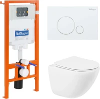 Комплект Унитаз подвесной BelBagno Amanda BB051CHR безободковый, крышка BB051SC, инсталляция BB002-80 с кнопкой BB014-SR-BIANCO