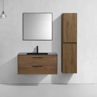 Тумба с раковиной Vincea Chiara 2D 100, 2 ящика, дуб табак, с черной раковиной