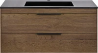 Тумба с раковиной Vincea Chiara 2D 100, 2 ящика, дуб табак, с черной раковиной