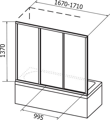 Шторка на ванну Ravak Supernova AVDP3-170 Transparent, профиль сатин