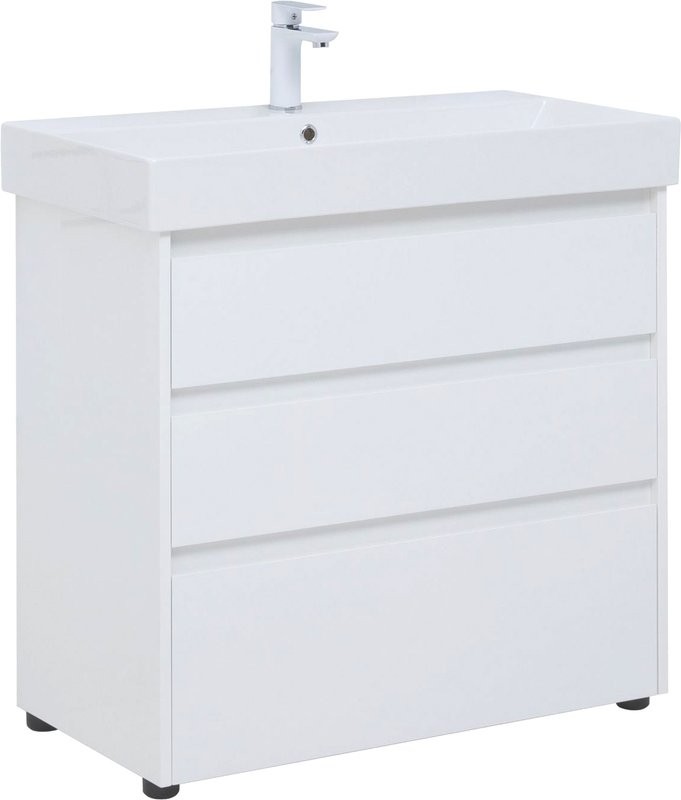 Тумба с раковиной Aquanet Nova Lite 85 напольная, белая, 3 ящика