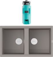 Комплект Мойка Omoikiri Kitagawa 86-2-GR leningrad grey + Измельчитель Nagare slim 1250-AZ azur blue