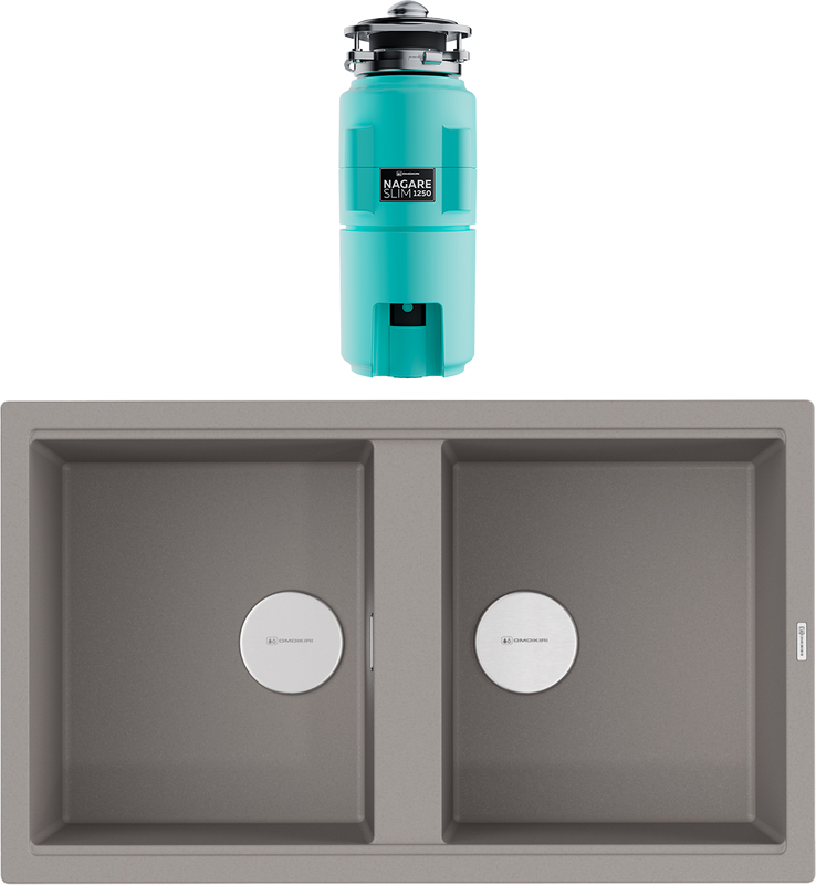 Комплект Мойка Omoikiri Kitagawa 86-2-GR leningrad grey + Измельчитель Nagare slim 1250-AZ azur blue