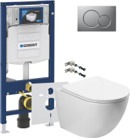 Комплект Унитаз подвесной SantiLine SL-5005 безободковый, с микролифтом + Крепления Geberit Duofix 111.815.00.1 к стене + Звукоизоляция + Инсталляция UP 320 111.300.00.5 + Кнопка Sigma 01 115.770.JQ.5 лакированная, матовый хром