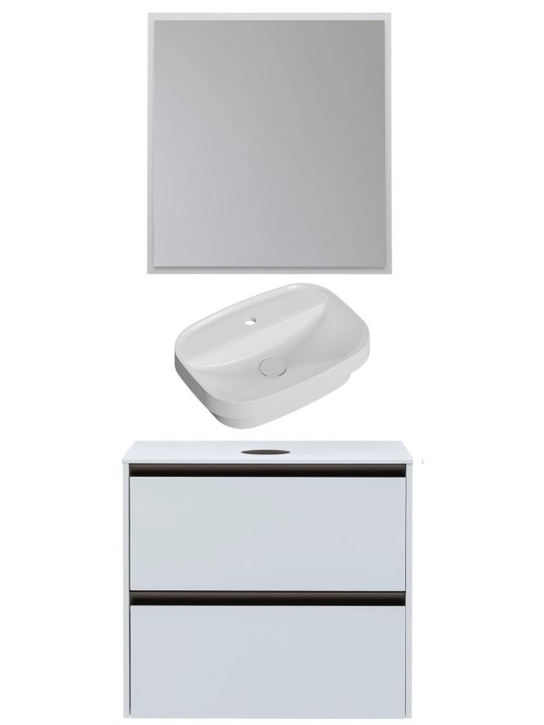 Мебель для ванной комнаты Allen Brau Activity 70 с подсветкой, матовый белый, олива браш, столешница белая, раковина Fantasy Sphere 55х40, белая