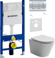 Комплект Унитаз подвесной Ceramicanova Balearica Rimless CN6000 белый + Звукоизоляция Geberit + Инсталляция Duofix Delta 458.163.21.1 с кнопкой смыва, хром